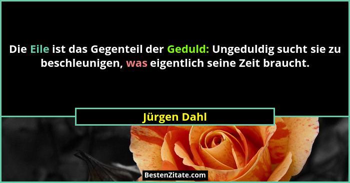 Die Eile ist das Gegenteil der Geduld: Ungeduldig sucht sie zu beschleunigen, was eigentlich seine Zeit braucht.... - Jürgen Dahl