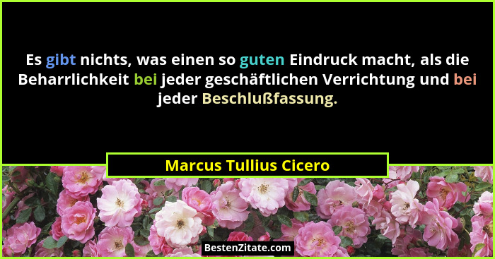 Es gibt nichts, was einen so guten Eindruck macht, als die Beharrlichkeit bei jeder geschäftlichen Verrichtung und bei jeder B... - Marcus Tullius Cicero