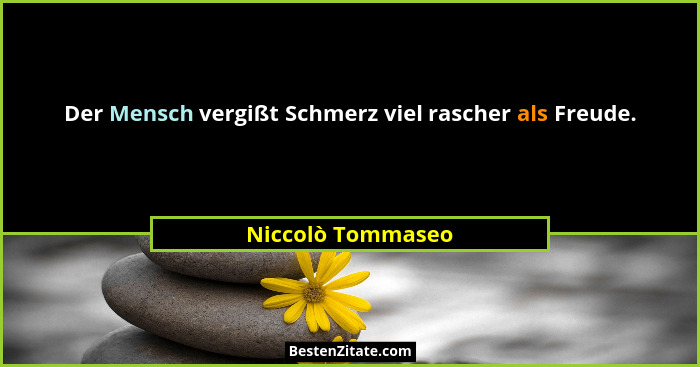 Der Mensch vergißt Schmerz viel rascher als Freude.... - Niccolò Tommaseo