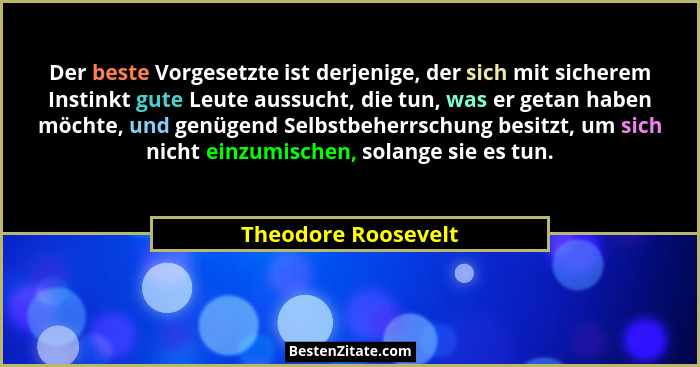 Der beste Vorgesetzte ist derjenige, der sich mit sicherem Instinkt gute Leute aussucht, die tun, was er getan haben möchte, und... - Theodore Roosevelt