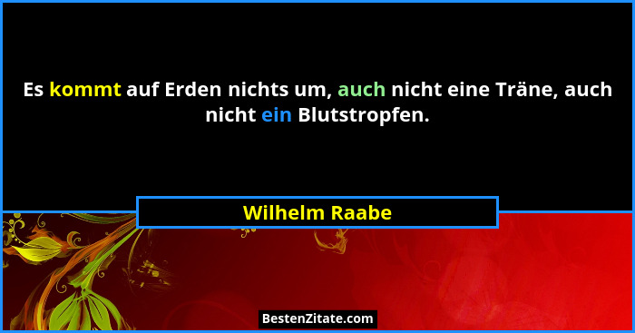 Es kommt auf Erden nichts um, auch nicht eine Träne, auch nicht ein Blutstropfen.... - Wilhelm Raabe