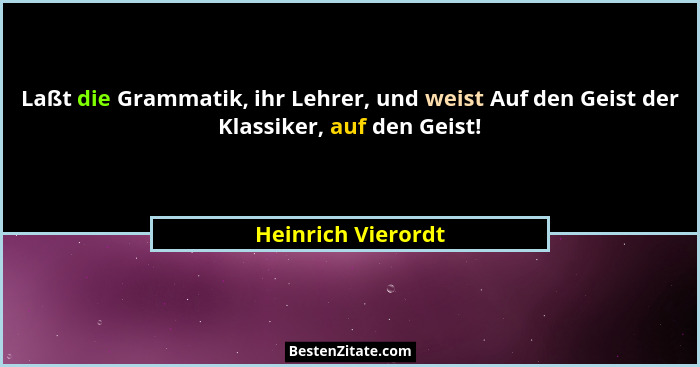 Laßt die Grammatik, ihr Lehrer, und weist Auf den Geist der Klassiker, auf den Geist!... - Heinrich Vierordt