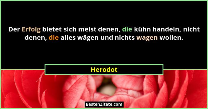 Der Erfolg bietet sich meist denen, die kühn handeln, nicht denen, die alles wägen und nichts wagen wollen.... - Herodot