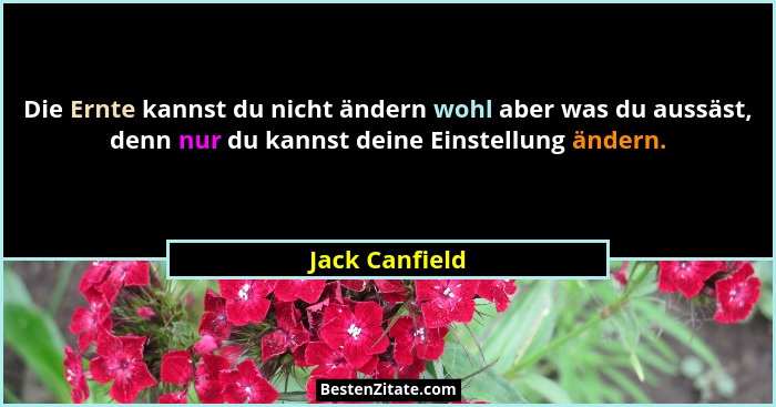 Die Ernte kannst du nicht ändern wohl aber was du aussäst, denn nur du kannst deine Einstellung ändern.... - Jack Canfield