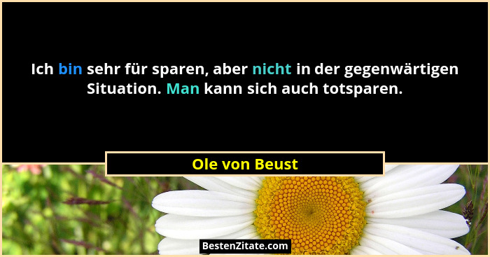 Ich bin sehr für sparen, aber nicht in der gegenwärtigen Situation. Man kann sich auch totsparen.... - Ole von Beust