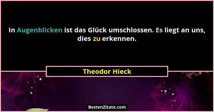 In Augenblicken ist das Glück umschlossen. Es liegt an uns, dies zu erkennen.... - Theodor Hieck