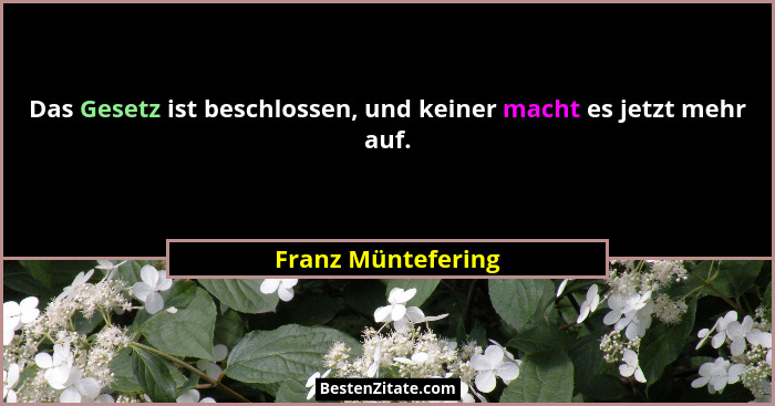 Das Gesetz ist beschlossen, und keiner macht es jetzt mehr auf.... - Franz Müntefering