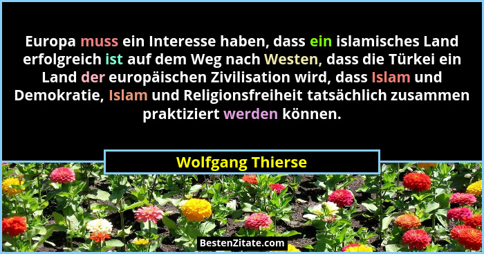 Europa muss ein Interesse haben, dass ein islamisches Land erfolgreich ist auf dem Weg nach Westen, dass die Türkei ein Land der eu... - Wolfgang Thierse