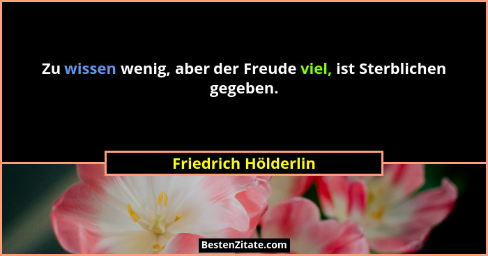Zu wissen wenig, aber der Freude viel, ist Sterblichen gegeben.... - Friedrich Hölderlin