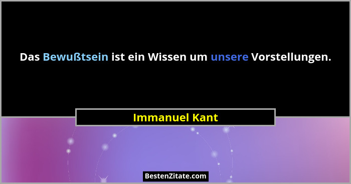 Das Bewußtsein ist ein Wissen um unsere Vorstellungen.... - Immanuel Kant