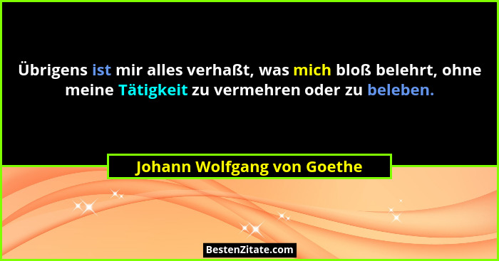 Übrigens ist mir alles verhaßt, was mich bloß belehrt, ohne meine Tätigkeit zu vermehren oder zu beleben.... - Johann Wolfgang von Goethe
