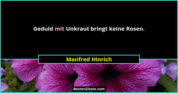 Geduld mit Unkraut bringt keine Rosen.... - Manfred Hinrich