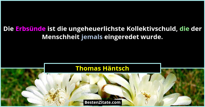Die Erbsünde ist die ungeheuerlichste Kollektivschuld, die der Menschheit jemals eingeredet wurde.... - Thomas Häntsch