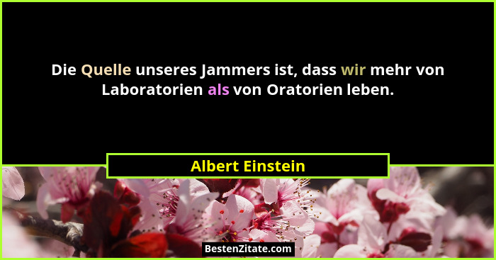 Die Quelle unseres Jammers ist, dass wir mehr von Laboratorien als von Oratorien leben.... - Albert Einstein