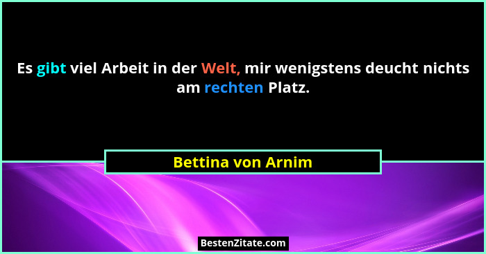 Es gibt viel Arbeit in der Welt, mir wenigstens deucht nichts am rechten Platz.... - Bettina von Arnim