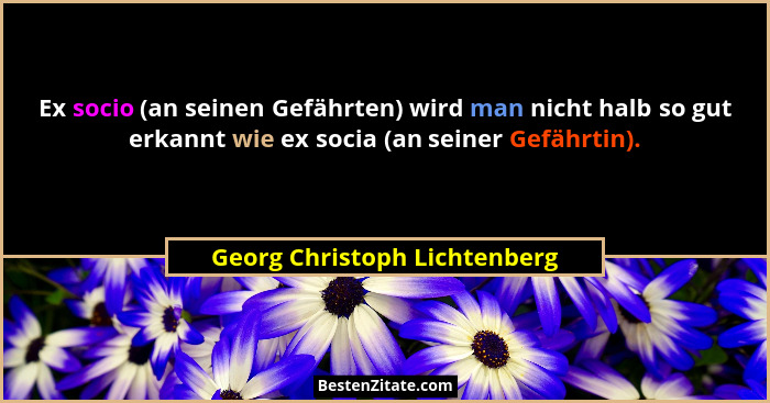 Ex socio (an seinen Gefährten) wird man nicht halb so gut erkannt wie ex socia (an seiner Gefährtin).... - Georg Christoph Lichtenberg