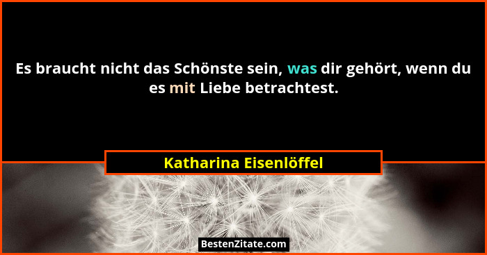 Es braucht nicht das Schönste sein, was dir gehört, wenn du es mit Liebe betrachtest.... - Katharina Eisenlöffel