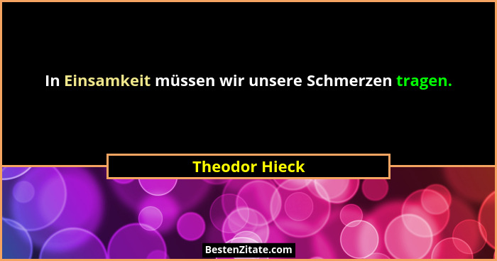 In Einsamkeit müssen wir unsere Schmerzen tragen.... - Theodor Hieck