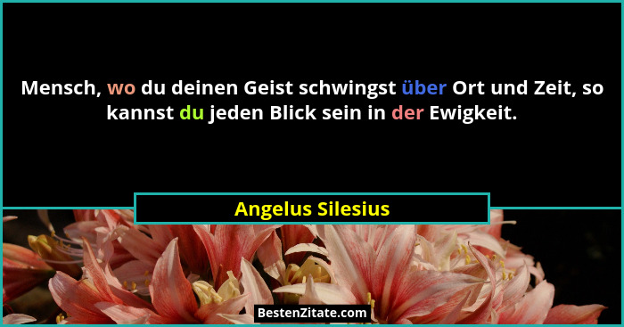 Mensch, wo du deinen Geist schwingst über Ort und Zeit, so kannst du jeden Blick sein in der Ewigkeit.... - Angelus Silesius