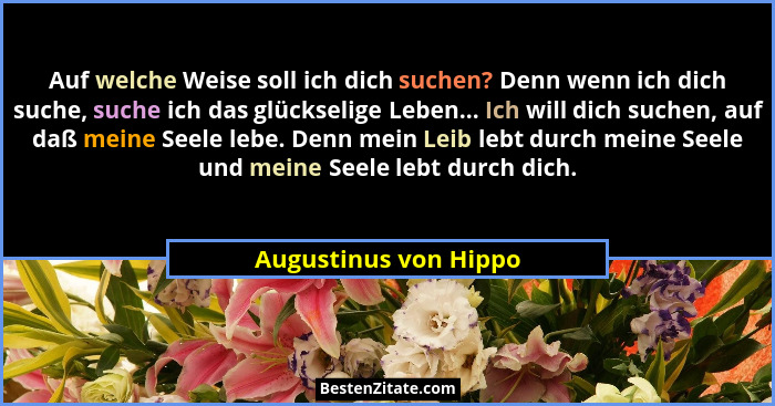 Auf welche Weise soll ich dich suchen? Denn wenn ich dich suche, suche ich das glückselige Leben... Ich will dich suchen, auf d... - Augustinus von Hippo