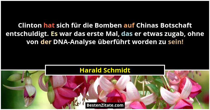 Clinton hat sich für die Bomben auf Chinas Botschaft entschuldigt. Es war das erste Mal, das er etwas zugab, ohne von der DNA-Analyse... - Harald Schmidt