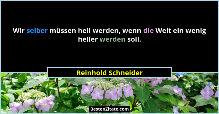 Wir selber müssen hell werden, wenn die Welt ein wenig heller werden soll.... - Reinhold Schneider