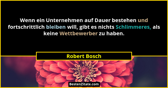 Wenn ein Unternehmen auf Dauer bestehen und fortschrittlich bleiben will, gibt es nichts Schlimmeres, als keine Wettbewerber zu haben.... - Robert Bosch