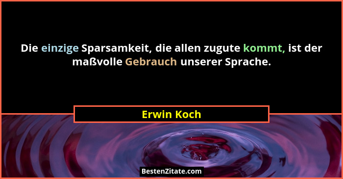 Die einzige Sparsamkeit, die allen zugute kommt, ist der maßvolle Gebrauch unserer Sprache.... - Erwin Koch