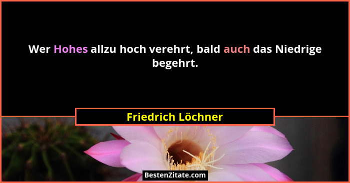 Wer Hohes allzu hoch verehrt, bald auch das Niedrige begehrt.... - Friedrich Löchner
