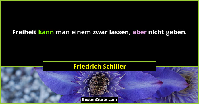 Freiheit kann man einem zwar lassen, aber nicht geben.... - Friedrich Schiller