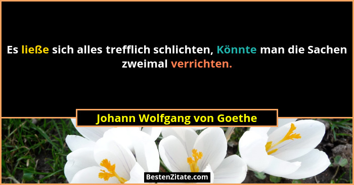 Es ließe sich alles trefflich schlichten, Könnte man die Sachen zweimal verrichten.... - Johann Wolfgang von Goethe