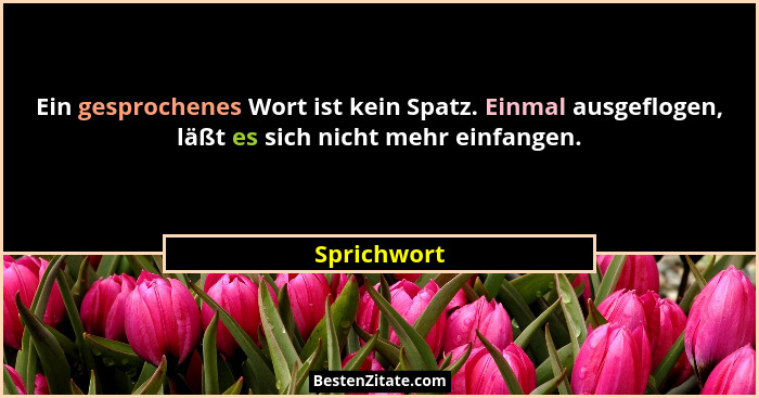 Ein gesprochenes Wort ist kein Spatz. Einmal ausgeflogen, läßt es sich nicht mehr einfangen.... - Sprichwort