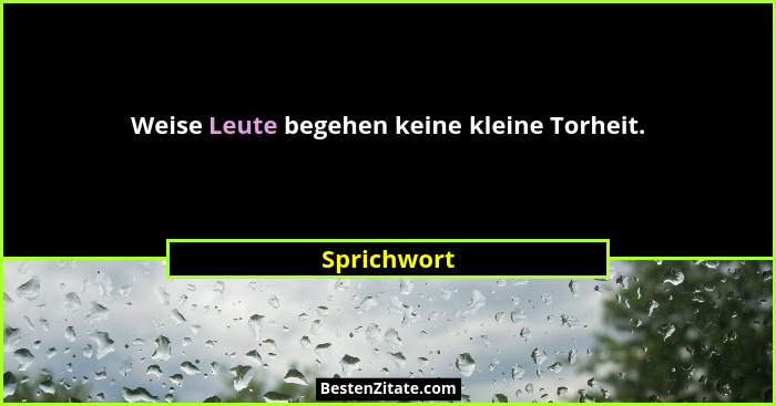 Weise Leute begehen keine kleine Torheit.... - Sprichwort