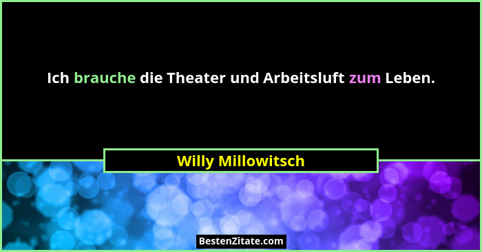 Ich brauche die Theater und Arbeitsluft zum Leben.... - Willy Millowitsch