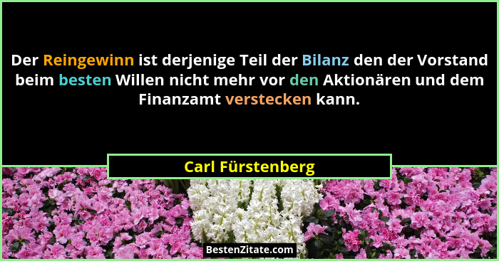Der Reingewinn ist derjenige Teil der Bilanz den der Vorstand beim besten Willen nicht mehr vor den Aktionären und dem Finanzamt ve... - Carl Fürstenberg
