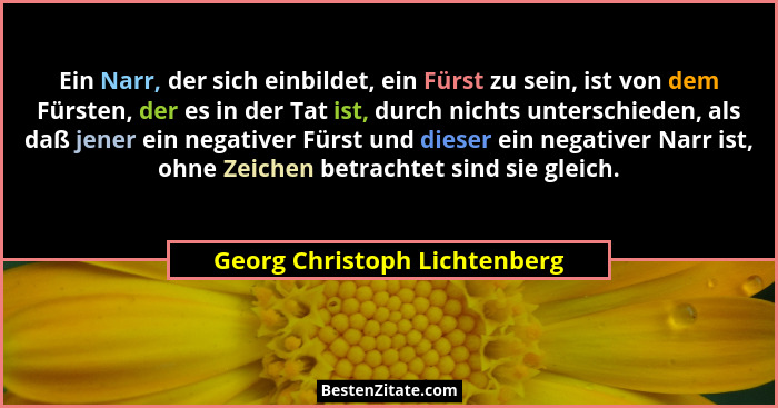 Ein Narr, der sich einbildet, ein Fürst zu sein, ist von dem Fürsten, der es in der Tat ist, durch nichts unterschieden,... - Georg Christoph Lichtenberg