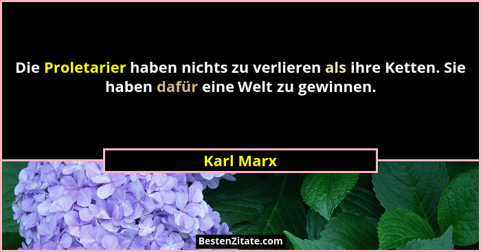 Die Proletarier haben nichts zu verlieren als ihre Ketten. Sie haben dafür eine Welt zu gewinnen.... - Karl Marx