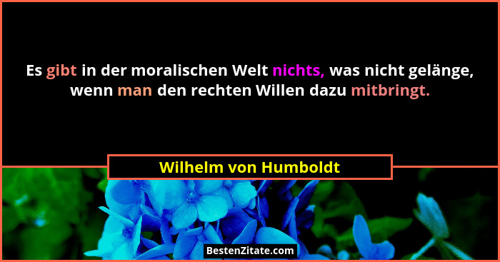 Es gibt in der moralischen Welt nichts, was nicht gelänge, wenn man den rechten Willen dazu mitbringt.... - Wilhelm von Humboldt