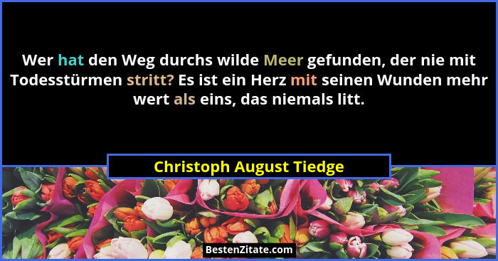 Wer hat den Weg durchs wilde Meer gefunden, der nie mit Todesstürmen stritt? Es ist ein Herz mit seinen Wunden mehr wert als... - Christoph August Tiedge