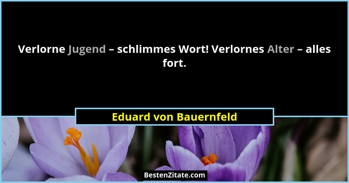Verlorne Jugend – schlimmes Wort! Verlornes Alter – alles fort.... - Eduard von Bauernfeld