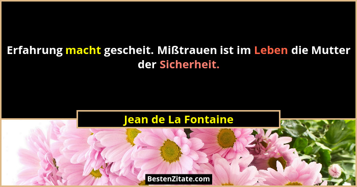 Erfahrung macht gescheit. Mißtrauen ist im Leben die Mutter der Sicherheit.... - Jean de La Fontaine