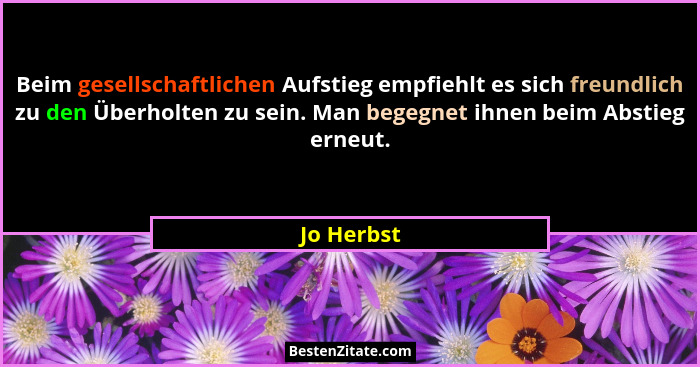 Beim gesellschaftlichen Aufstieg empfiehlt es sich freundlich zu den Überholten zu sein. Man begegnet ihnen beim Abstieg erneut.... - Jo Herbst
