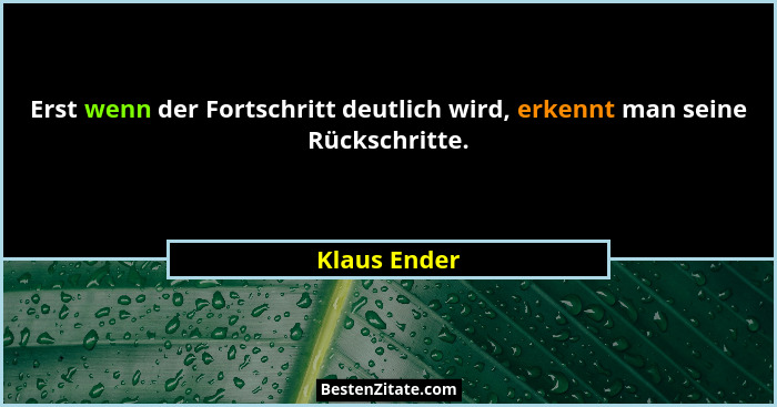 Erst wenn der Fortschritt deutlich wird, erkennt man seine Rückschritte.... - Klaus Ender