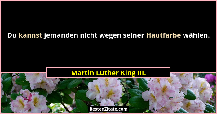 Du kannst jemanden nicht wegen seiner Hautfarbe wählen.... - Martin Luther King III.