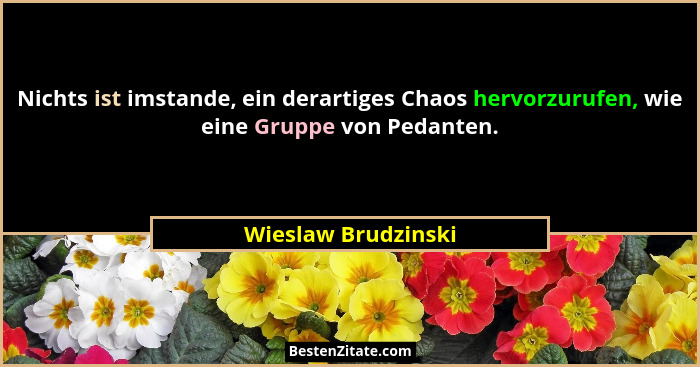 Nichts ist imstande, ein derartiges Chaos hervorzurufen, wie eine Gruppe von Pedanten.... - Wieslaw Brudzinski