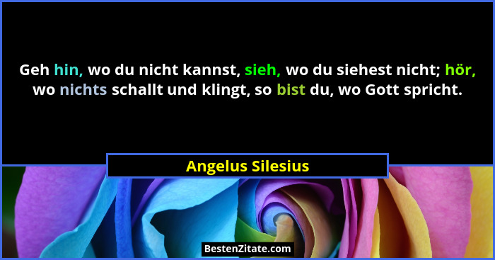 Geh hin, wo du nicht kannst, sieh, wo du siehest nicht; hör, wo nichts schallt und klingt, so bist du, wo Gott spricht.... - Angelus Silesius