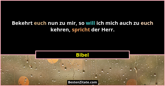Bekehrt euch nun zu mir, so will ich mich auch zu euch kehren, spricht der Herr.... - Bibel