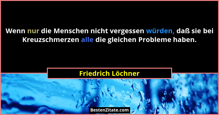 Wenn nur die Menschen nicht vergessen würden, daß sie bei Kreuzschmerzen alle die gleichen Probleme haben.... - Friedrich Löchner