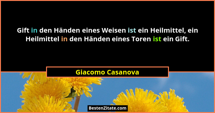 Gift in den Händen eines Weisen ist ein Heilmittel, ein Heilmittel in den Händen eines Toren ist ein Gift.... - Giacomo Casanova