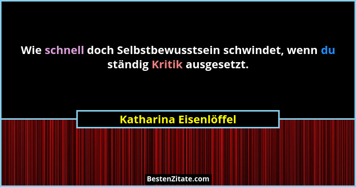 Wie schnell doch Selbstbewusstsein schwindet, wenn du ständig Kritik ausgesetzt.... - Katharina Eisenlöffel